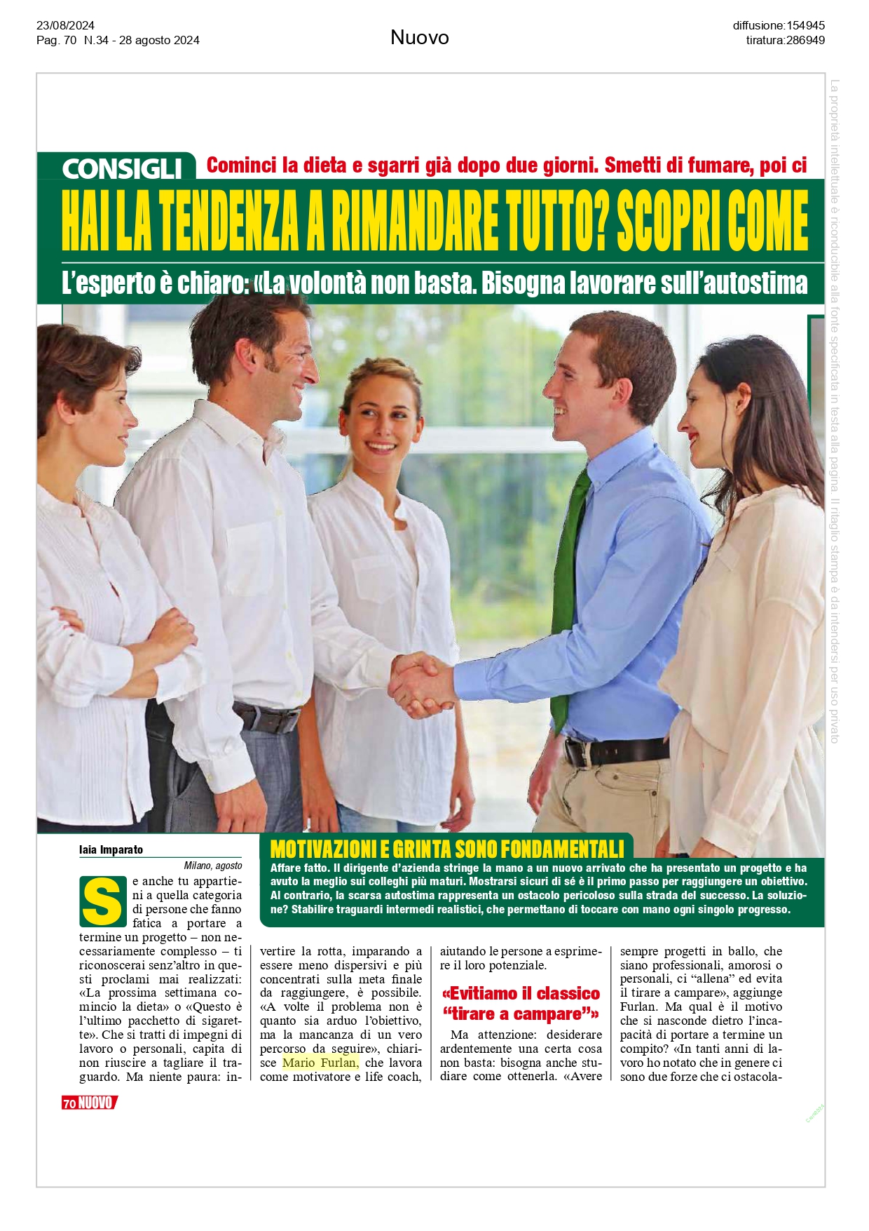 Ritrova la motivazione e centra i tuoi obiettivi: Mario Furlan spiega come sul settimanale Nuovo