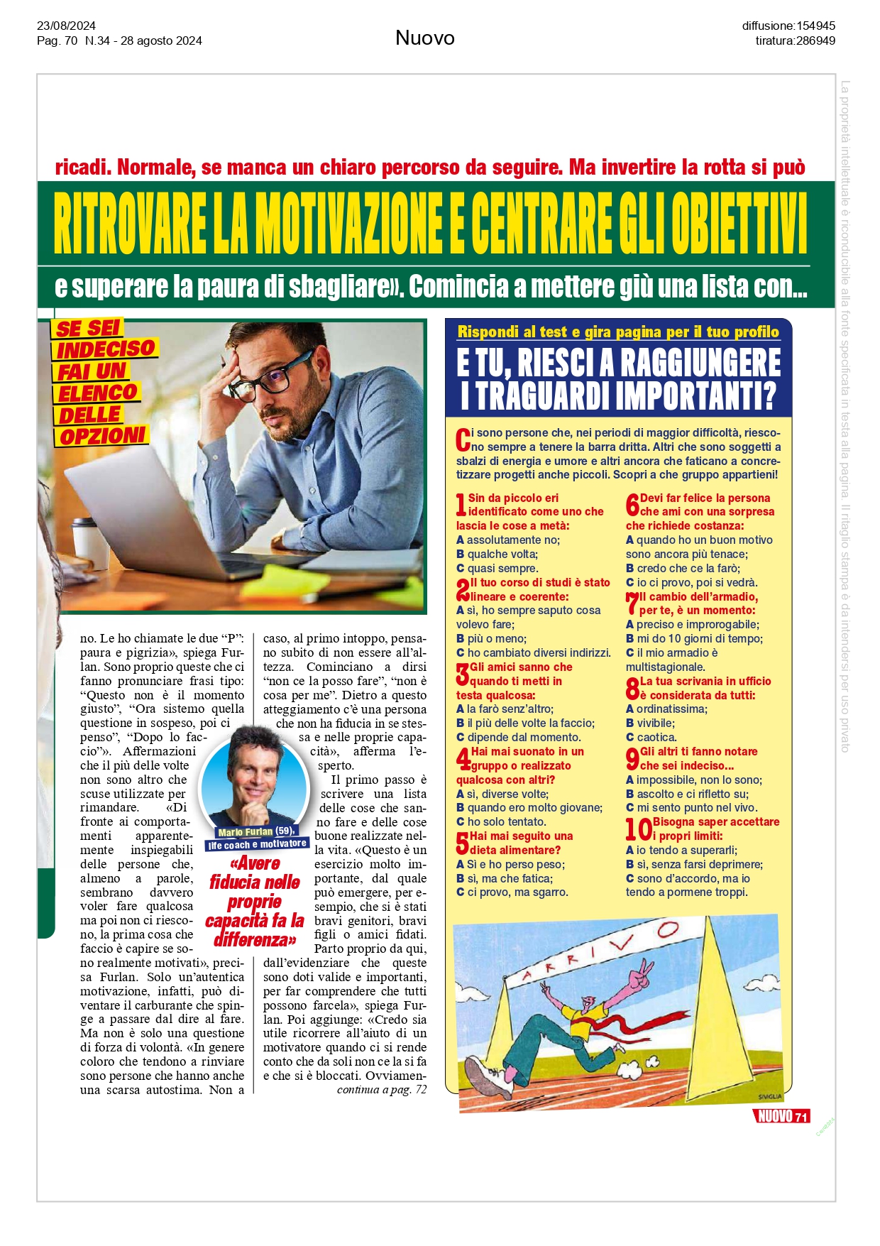 Ritrova la motivazione e centra i tuoi obiettivi: Mario Furlan spiega come sul settimanale Nuovo