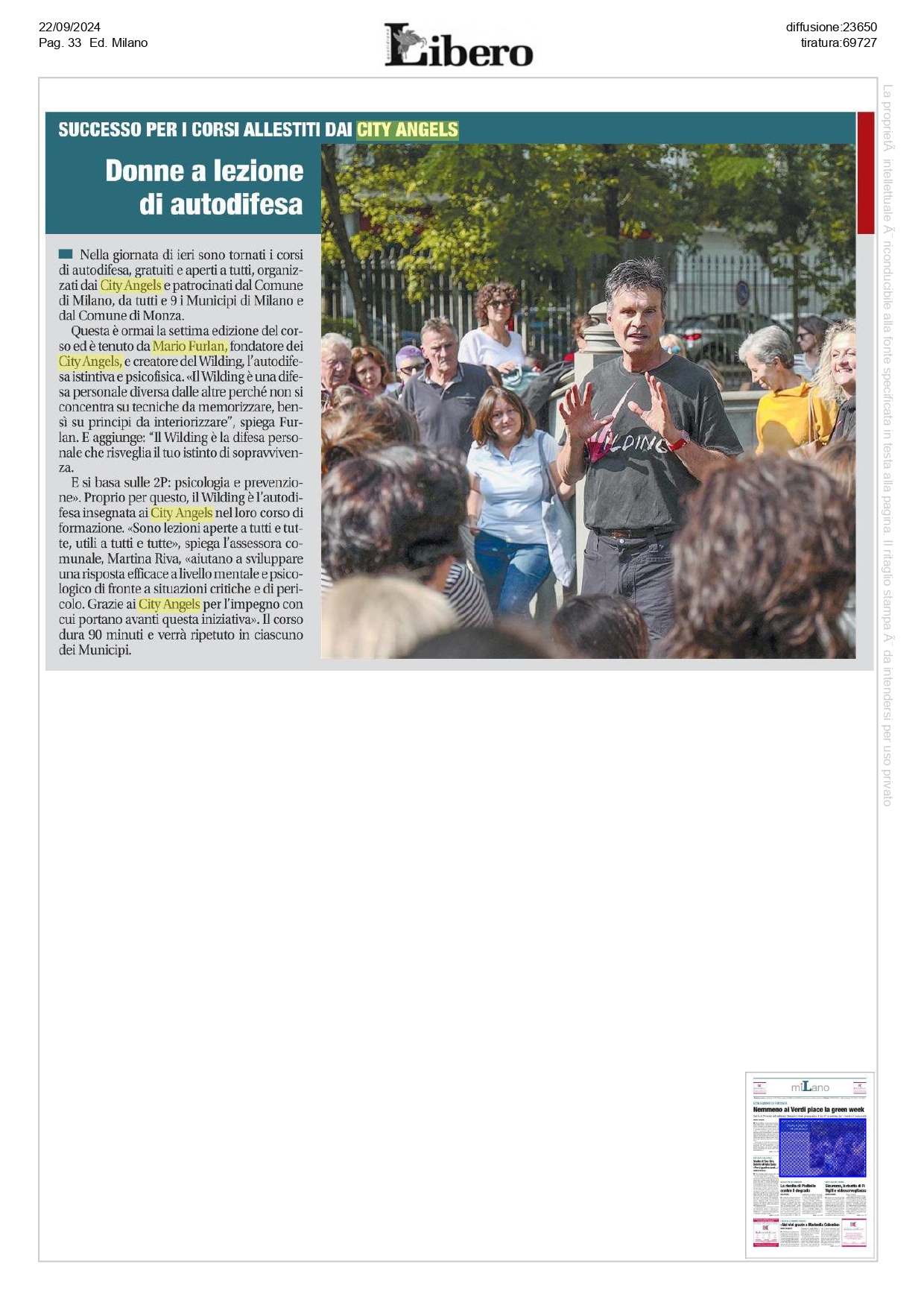 Autodifesa per donne con Mario Furlan a Milano