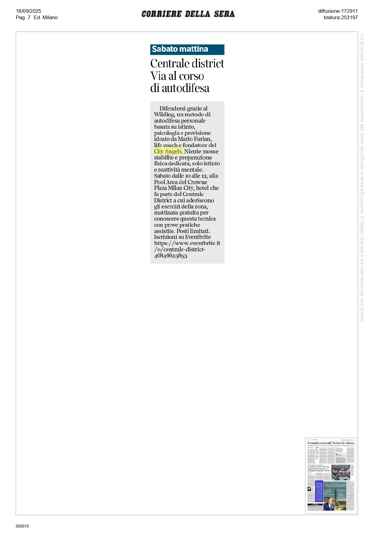 Corso gratuito di autodifesa Milano